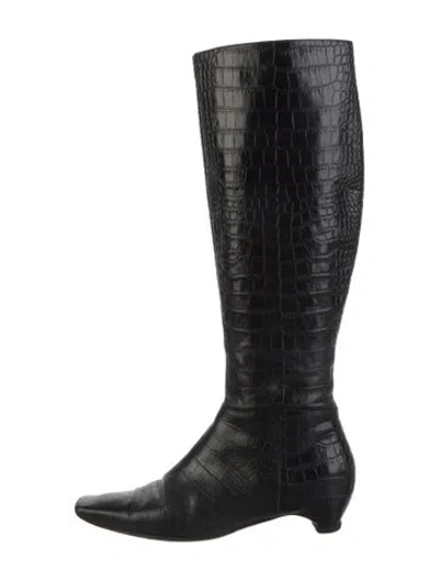 Pre-owned Dior Leather Animal Print Boots In Black