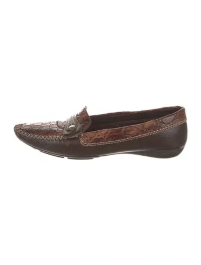 Pre-owned Dior Leather Animal Print Loafers In Brown