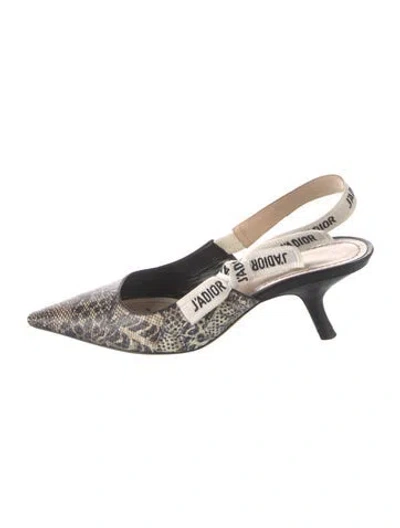 Pre-owned Dior Leather Animal Print Slingback Flats In Black