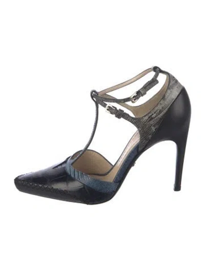 Pre-owned Dior Leather Animal Print T-strap Pumps In Blue