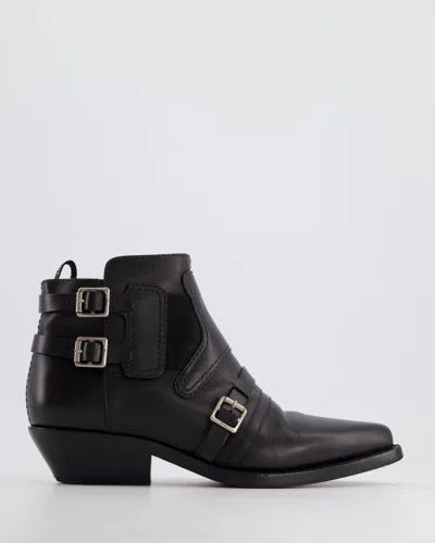 Dior Leather Ankle Saddle Boots With Silver Buckle In Black