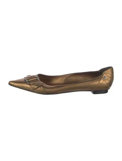 Pre-owned Dior Leather Ballet Flats In Gold/metallic