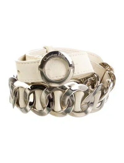 Pre-owned Dior Leather Belt In White