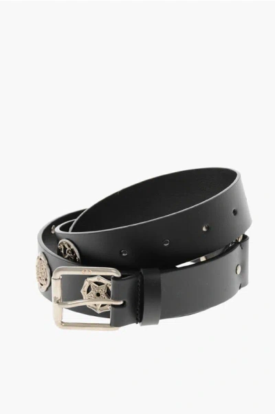 Dior Leather Belt With Metal Details 30mm In Black