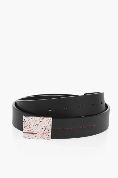 Dior Leather Belt With Splash Effect Buckle In Black