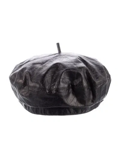 Pre-owned Dior Leather Beret Hat In Black