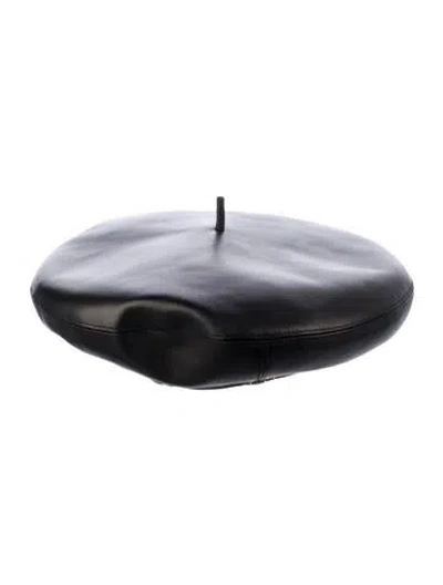 Pre-owned Dior Leather Beret Hat In Black