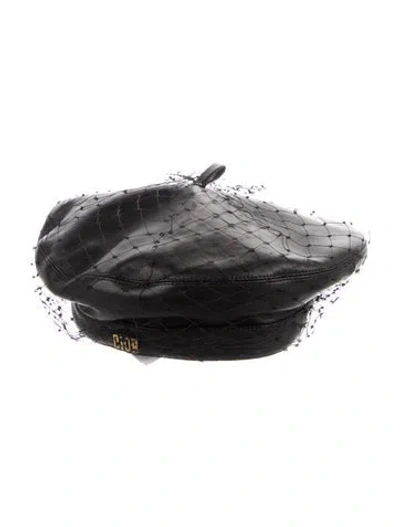 Pre-owned Dior Leather Beret Hat In Black