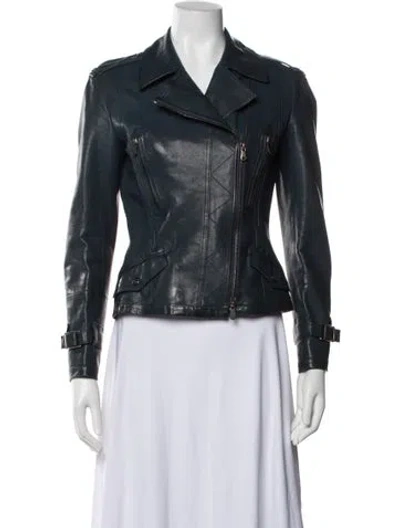 Pre-owned Dior Leather Biker Jacket In Blue