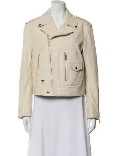 Pre-owned Dior Leather Biker Jacket In Neutral