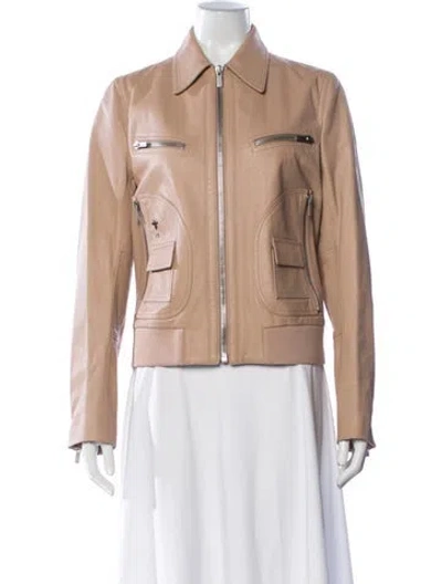 Pre-owned Dior Leather Biker Jacket W/ Tags In Neutral