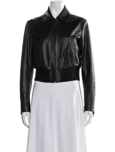 Pre-owned Dior Leather Bomber Jacket In Black
