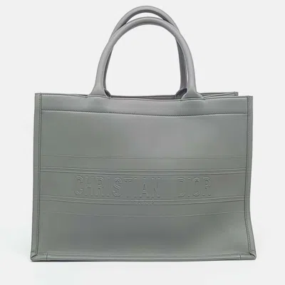 Pre-owned Dior Leather Book Tote Bag In Gray