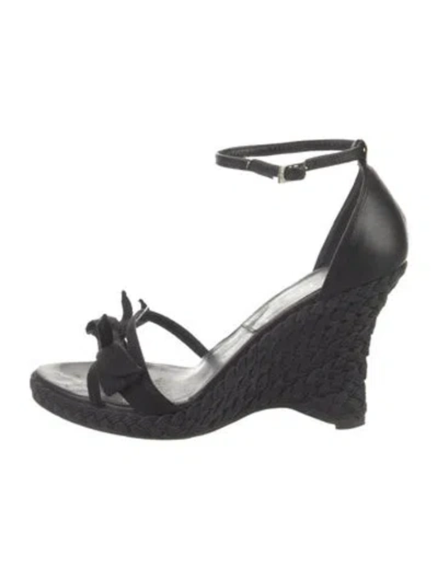 Pre-owned Dior Leather Bow Accents Espadrilles In Black