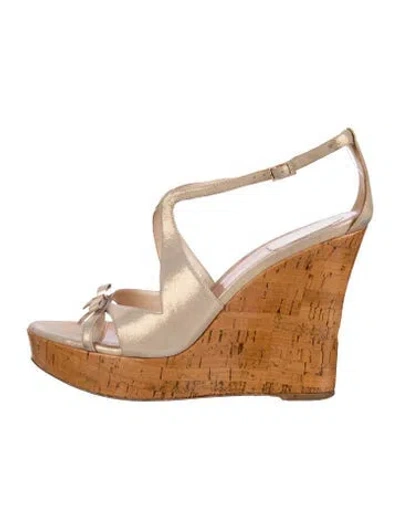 Pre-owned Dior Leather Bow Accents Sandals In Neutral