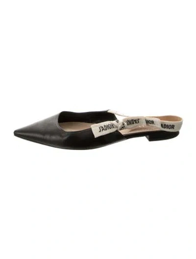 Pre-owned Dior Leather Bow Accents Slingback Flats In Black