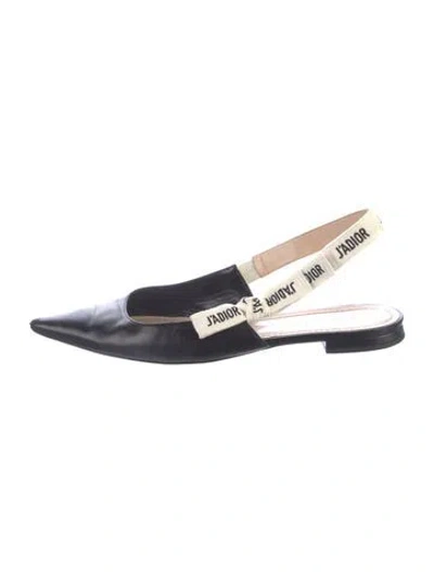 Pre-owned Dior Leather Bow Accents Slingback Flats In Blue