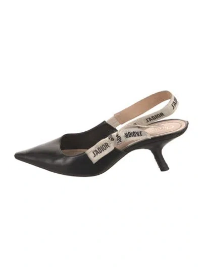 Pre-owned Dior Leather Bow Accents Slingback Pumps In Black