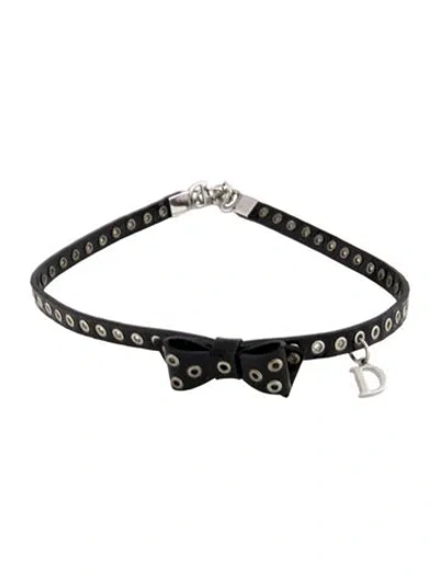 Pre-owned Dior Leather Bow Choker Necklace, 14.25" In Multicolor
