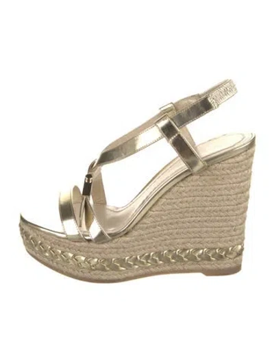 Pre-owned Dior Leather Braided Accents Espadrilles In Gold