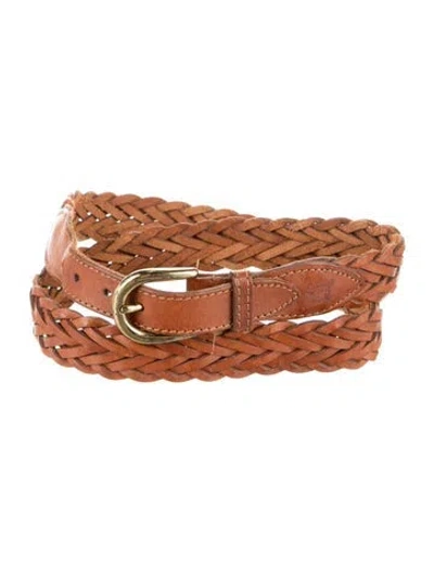 Pre-owned Dior Leather Braided Accents Waist Belt In Brown