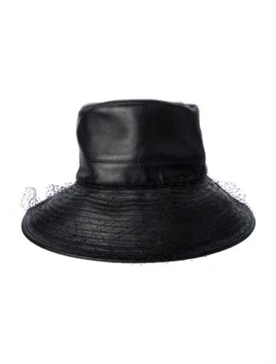 Pre-owned Dior Leather Bucket Hat In Black