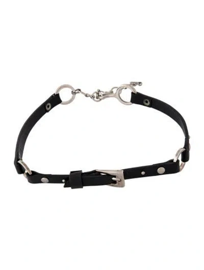 Pre-owned Dior Leather Buckle Choker Necklace, 15" In Black
