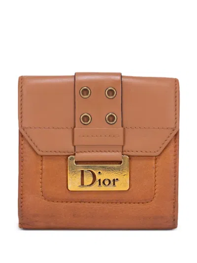 Pre-owned Dior Leather Buckled Wallet In Brown