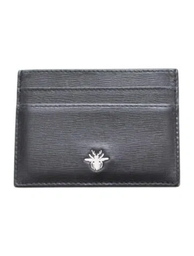 Pre-owned Dior Leather Card Holder In Black