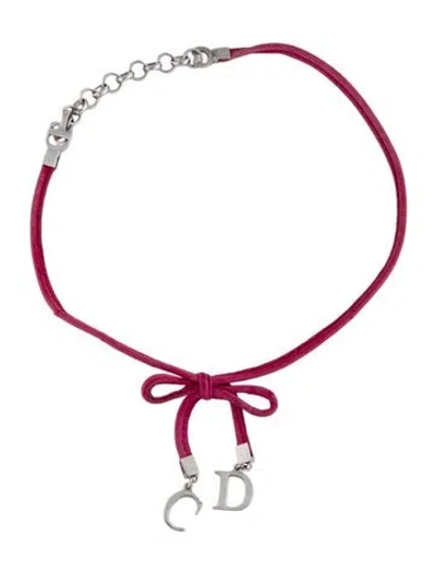 Pre-owned Dior Leather Cd Bow Choker Necklace, 14.75" In Multicolor