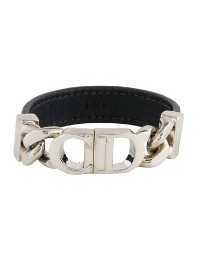 Pre-owned Dior Leather Cd Link Bracelet, 6.5" In Multi