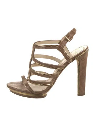 Pre-owned Dior Leather Chain-link Accents Gladiator Sandals In Neutral