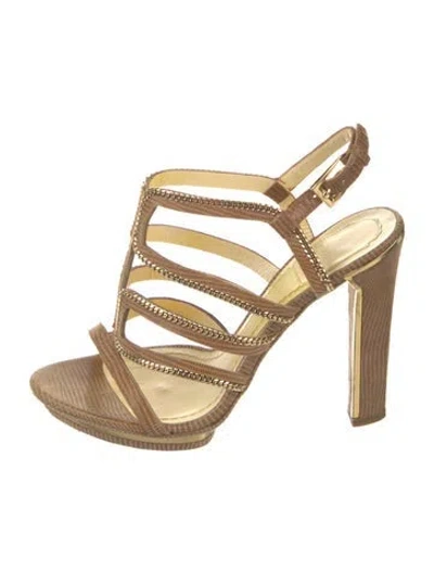 Pre-owned Dior Leather Chain-link Accents Slingback Sandals In Brown