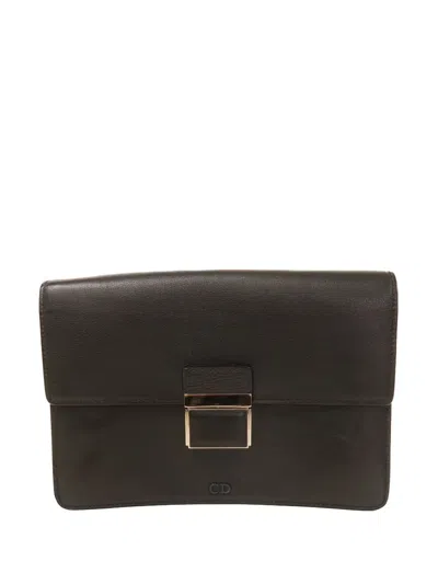 Pre-owned Dior Leather Clutch Bag In Black