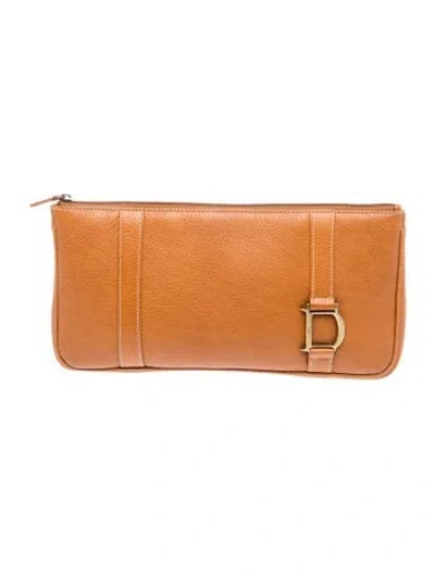 Pre-owned Dior Leather Clutch In Brown