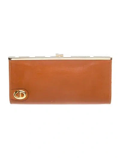 Pre-owned Dior Leather Clutch Vintage In Brown
