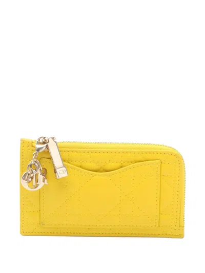 Pre-owned Dior Leather Coin Purse In Yellow