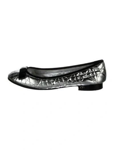 Pre-owned Dior Leather Colorblock Pattern Ballet Flats In Silver