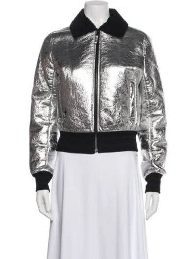 Pre-owned Dior Leather Colorblock Pattern Bomber Jacket In Silver