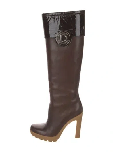 Pre-owned Dior Leather Colorblock Pattern Boots In Brown