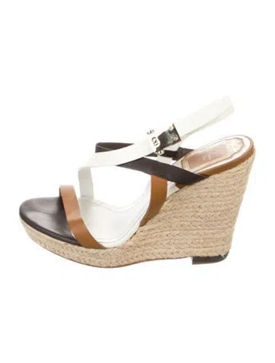 Pre-owned Dior Leather Colorblock Pattern Espadrilles In White