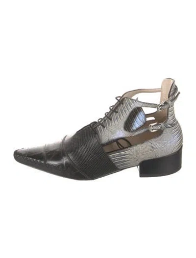 Pre-owned Dior Leather Colorblock Pattern Lace-up Boots In Black