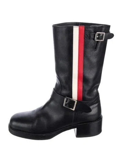 Pre-owned Dior Leather Colorblock Pattern Moto Boots In Black