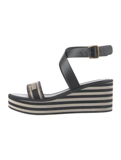Pre-owned Dior Leather Colorblock Pattern Slides In Blue