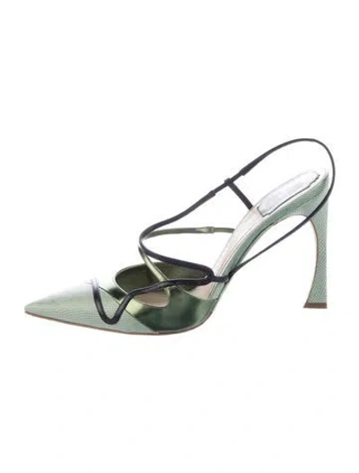 Pre-owned Dior Leather Colorblock Pattern Slingback Pumps In Green