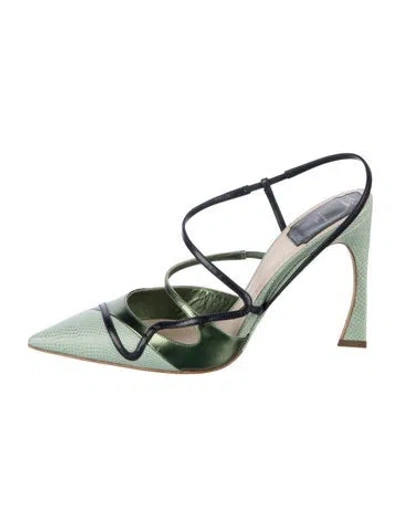 Pre-owned Dior Leather Colorblock Pattern Slingback Pumps In Green