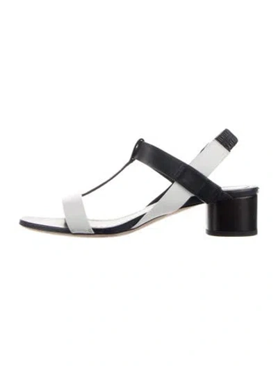 Pre-owned Dior Leather Colorblock Pattern T-strap Sandals In Black