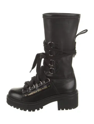 Pre-owned Dior Leather Combat Boots In Black