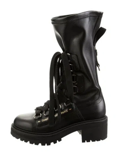 Pre-owned Dior Leather Combat Boots In Black
