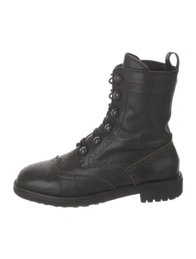 Pre-owned Dior Leather Combat Boots In Black